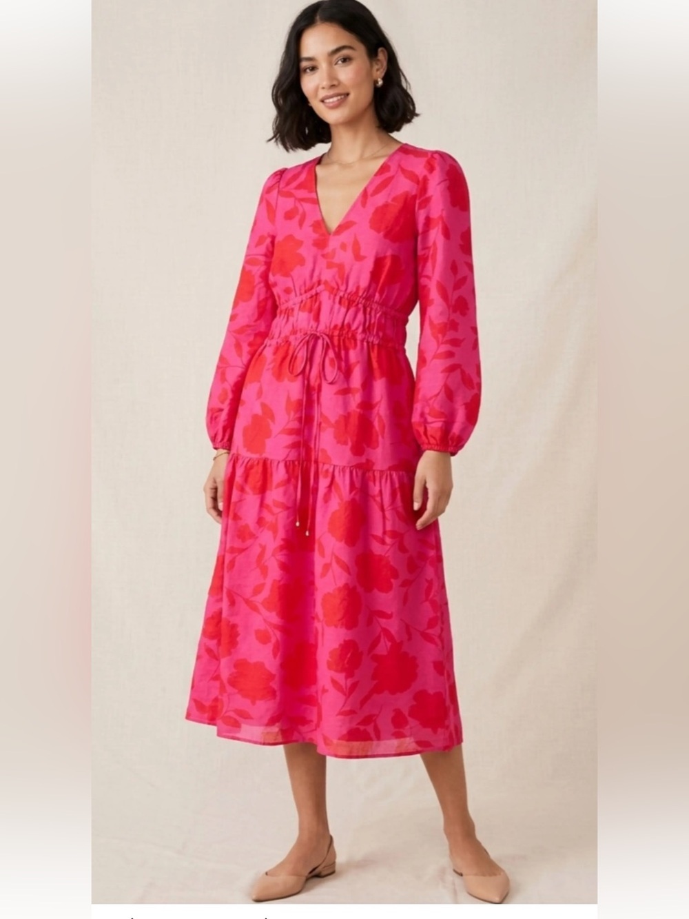 Kate Spade × Target Classic Rose Boho Linen Blend Long Sleeve Dress Pockets M